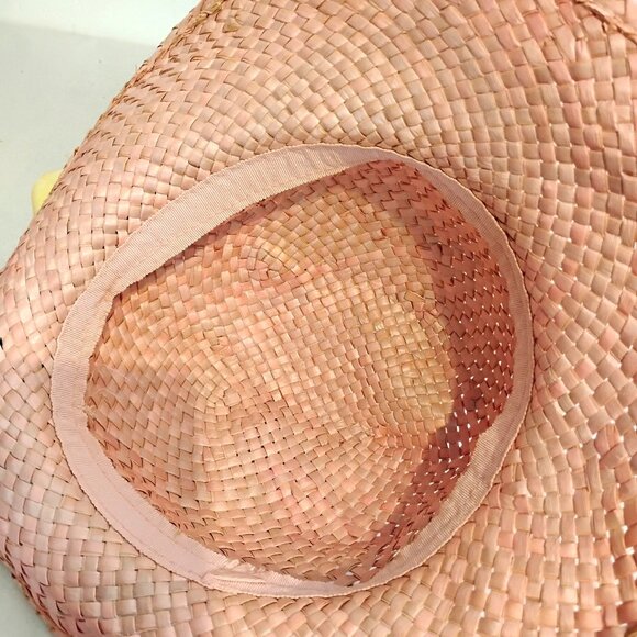 1970s Vintage Pink Straw Hat With Rose - Picture 6 of 6